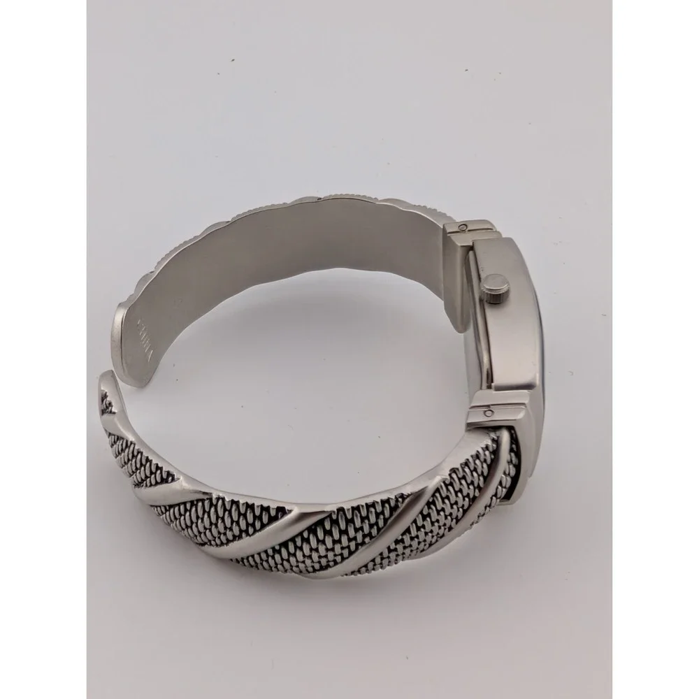 Premier Designs Womens Watch 22mm Silver Tone Open Cuff Band- New Battery